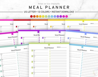 Planificador de comidas, Planificador semanal de comidas imprimible con lista de compras, Planificador de alimentos digital, Preparación de comidas, Comidas familiares, Descarga instantánea