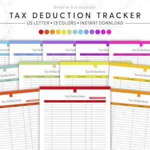 Tax Deduction Tracker, Printable Expense Log, Business Tax Write Off Sheet, Self Employed Organizer, Financial Record Keeping Template