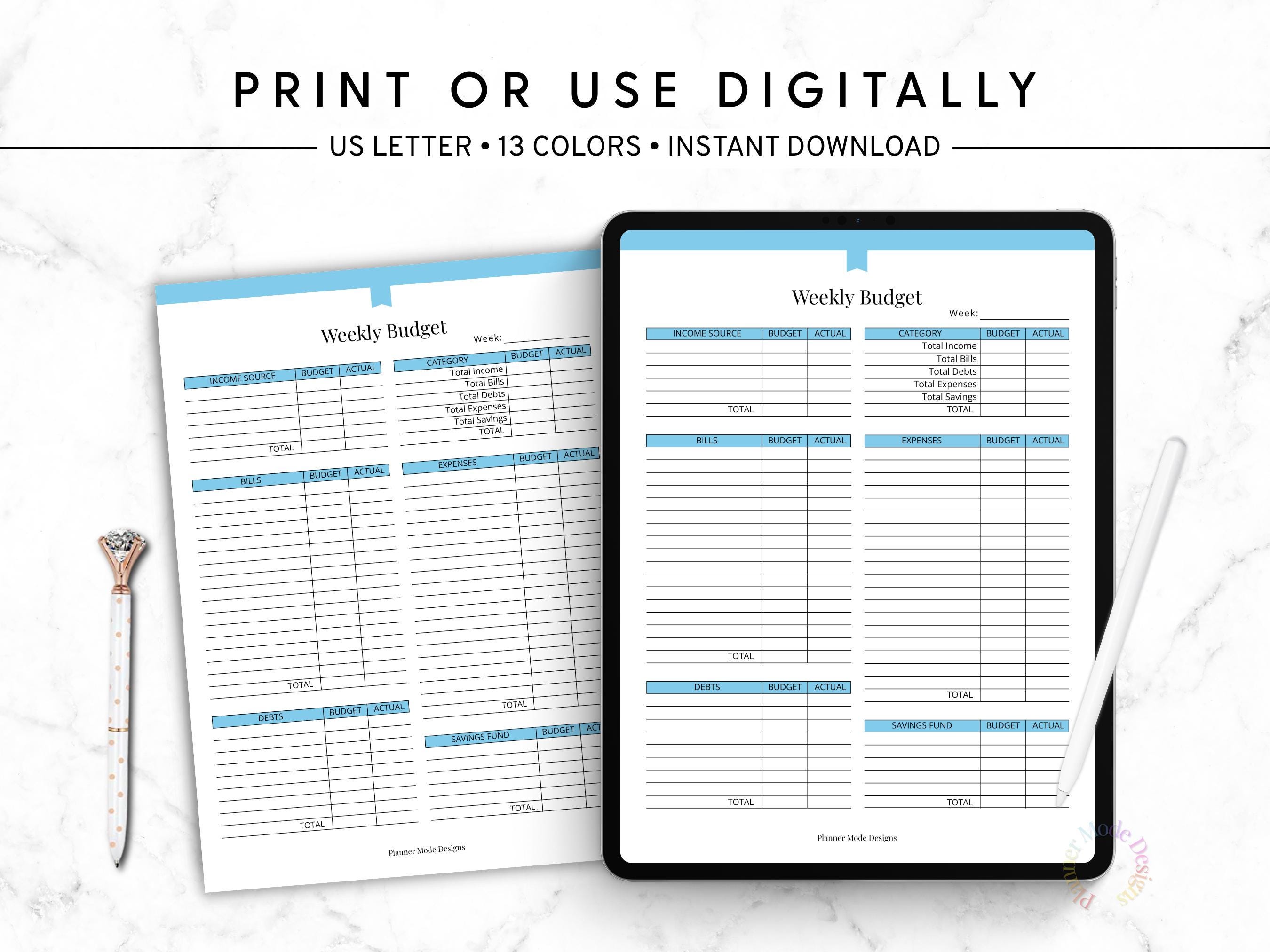 Weekly Budget Planner, Weekly Expense Tracker, Printable Budget Sheet ...