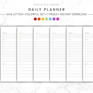 Rainbow Daily Planner Printable, Daily with Meal Plan, Colorful To Do List, Undated Daily Schedule, Instant Download, Bright Day Organizer