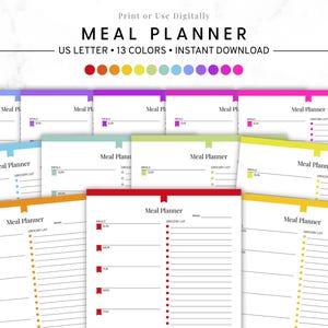 Meal Planner Printable, Weekly Menu Planner, Grocery List Template, Food Tracker PDF, Kitchen Organizer, Instant Download, Meal Prep Sheet