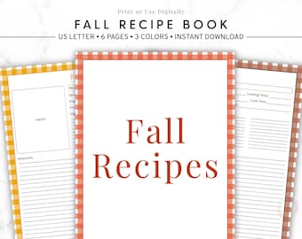 Fall Recipe Book Printable, Autumn Cookbook, Thanksgiving Recipes, Cozy Recipe Binder, Seasonal Meal Planner