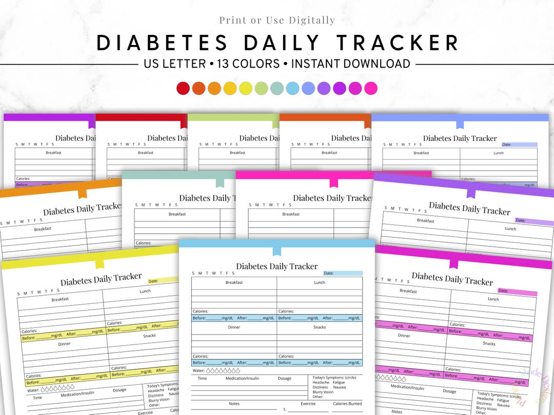 Diabetes Daily Printable Planner, Blood Sugar Log, Glucose Tracking ...