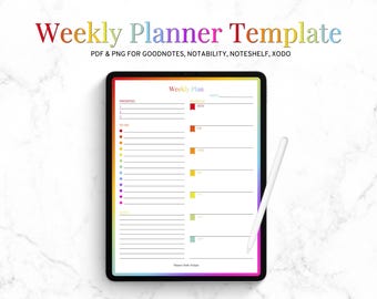 週間プランナー Goodnotes テンプレート、デジタル週間プランナー PDF、デジタルプランナー挿入、日付なし週間レイアウト、即時ダウンロード