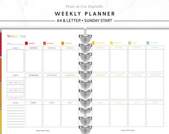 Rainbow Weekly Planner Printable, Colorful Weekly Schedule, Printable Planner Refill, Goodnotes Undated Planner Pages, Sunday Start