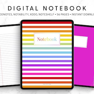 Digital Notebook with Tabs, Hyperlinked Goodnotes Student Notebook, iPad Digital Notes, Cornell Notes, 12 Section Journal, Notability