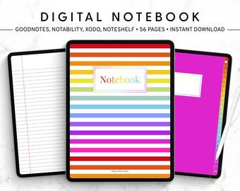 Digital Notebook with Tabs, Hyperlinked Goodnotes Student Notebook, iPad Digital Notes, Cornell Notes, 12 Section Journal