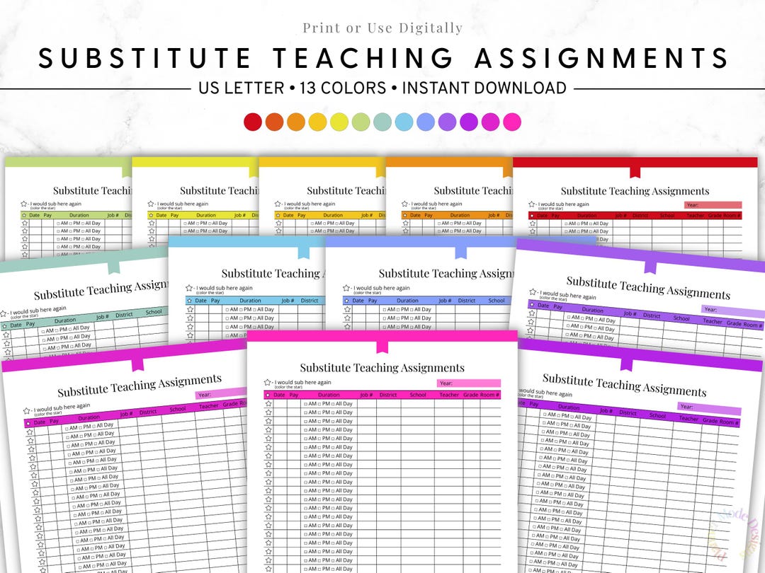 Substitute Teaching Assignments, Substitute Teacher Planner Printable ...