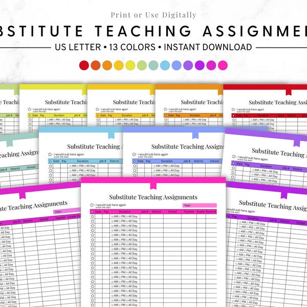 Tareas de profesor sustituto, Planificador imprimible para profesor sustituto, Seguimiento de tareas en PDF, Organizador de suplentes, Descarga instantánea