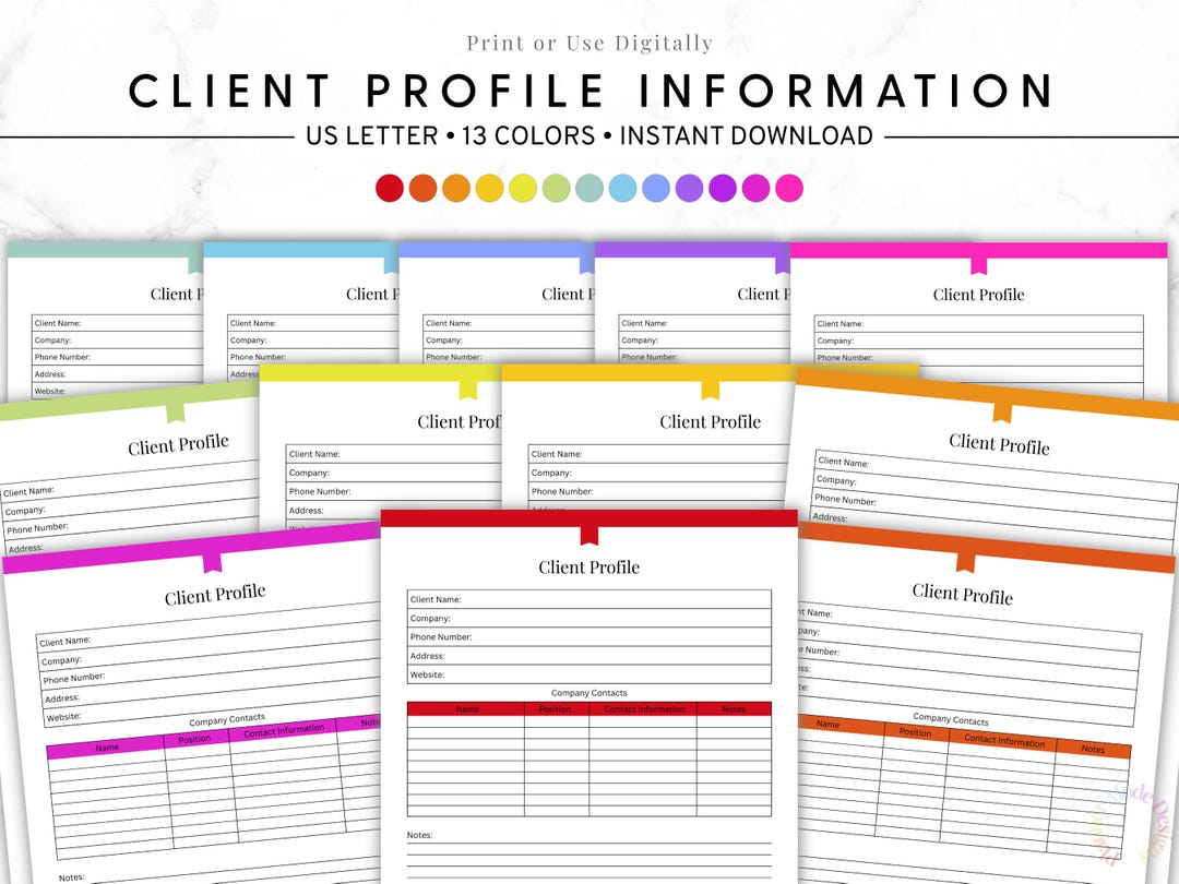 Client Profile Information Sheet, Printable Client Details Form ...