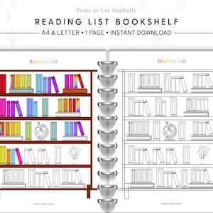 Reading List Printable, Bookshelf Tracker PDF, Book Log Template, Reading Journal Page, Book List Planner Insert, TBR List
