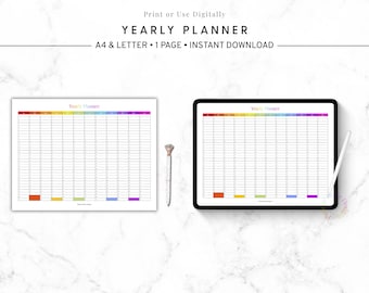 Calendario anual perpetuo imprimible, planificador anual sin fecha, seguimiento anual digital, calendario anual imprimible, resumen anual