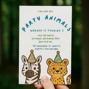 Party Animals Birthday Invitation Template: Jungle Safari Theme (5x7, Digital Download