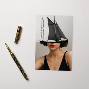 4″ × 6″ (10 × 15 cm) Cute Art Print Postcard with collage &quot;Floating&quot; and title &quot;Those who don&#39;t believe in magic will never find it&quot;