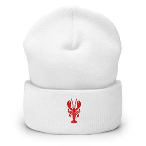 Embroidered Lobster Cuffed Beanie: Snug Acrylic Knit