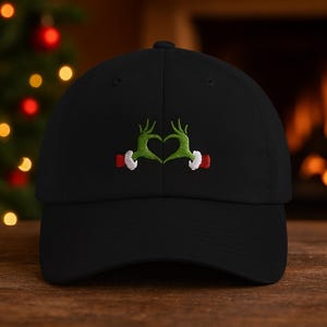 Grinch Hat Grinch Face Grinch Christmas Gift Hat Holiday Organic Dad Hat Christmas Dad Hat