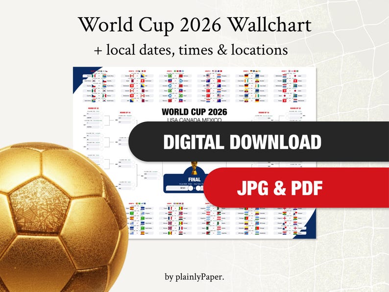 2026 World Cup Match Wall Chart (USA, Canada, Mexico), Schedule Poster