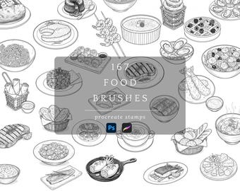 167 Food Stamp Brushes for Procreate – Digital Download | Line Art Stamps for Artists & Designers