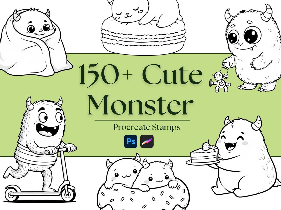 150 Kawaii Monster Procreate Brushes – Doodle Stamps (digital Download ...