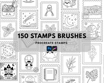 150 Procreate Stamp Brushes: Line Art Design (Digital Download)