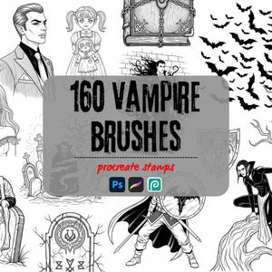 Vampire Silhouette Stamps: gotische penselen voor Procreate, Photoshop (digitale download)