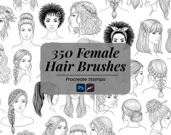 350 Female Hair Stamp Brushes: Procreate, Photoshop, Photopea (Digital Download)