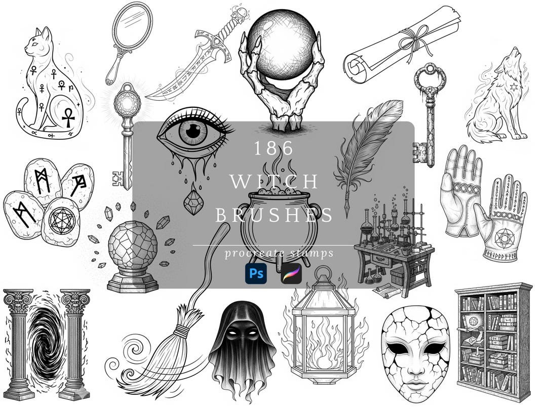 Kawaii Witch Procreate Brushes – 186 Stamps (digital Download) - Etsy