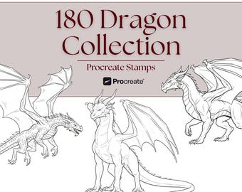 Pinceles de sellos de dragón, 180 criaturas fantásticas, Procreate (descarga digital)