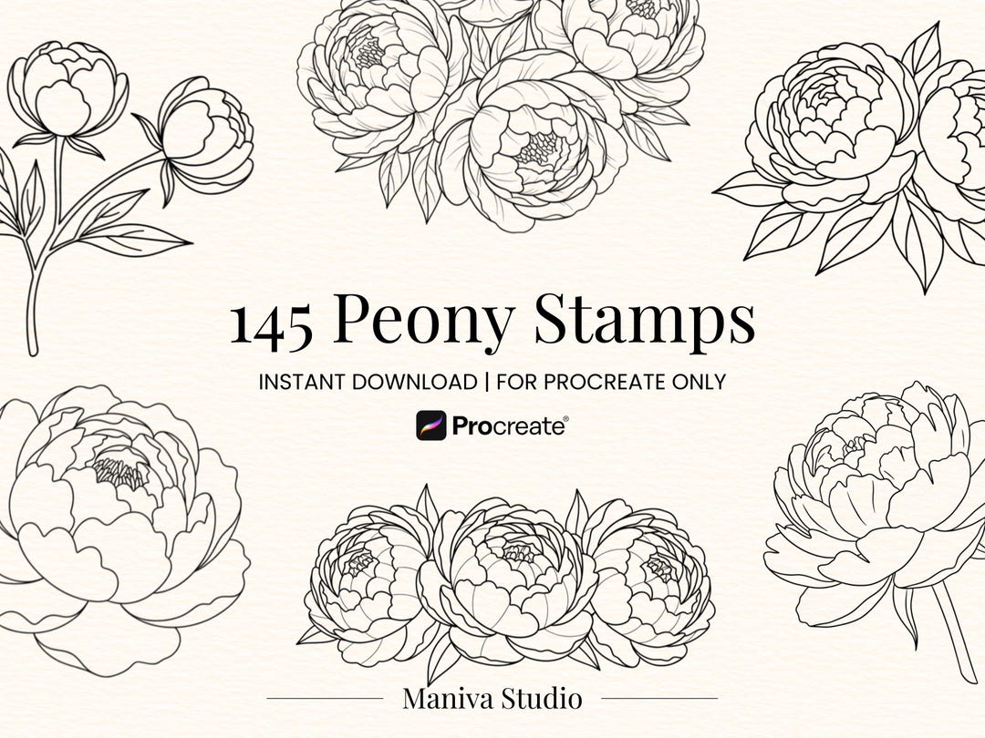 145 Peony Flower Brushes for Procreate, Photoshop & Photopea | Elegant ...