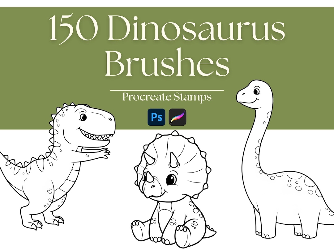 Dinosaur Procreate Brushes: 150 Dino Line Art Stamps (digital Download ...