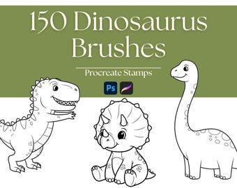 Dinosaur Procreate Brushes: 150 Dino Line Art Stamps (Digital Download)