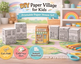 Printable Paper Houses Kit for Kids, 3D Paper Craft Village, Cut and Fold Templates, DIY Dollhouse Printable, Instant Download