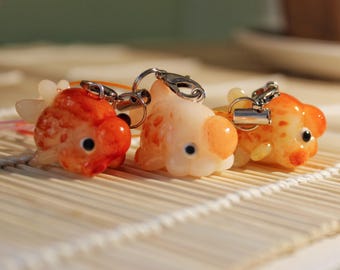 Colgante para móvil con forma de pez dorado hecho a mano: arte en arcilla polimérica, ryukin, ranchu