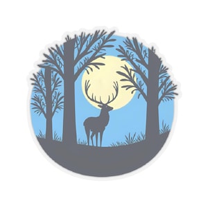 Adesivi a taglio vivo con cervi, foresta al chiaro di luna, adesivi per la fauna selvatica del bosco, regalo per gli amanti della natura, decorazioni per laptop, accessori per diario con piante da interno