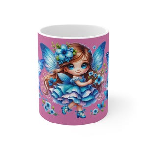 Tazza da caffè con design a forma di fata / Grazioso regalo per gli amanti delle fate, tazza per bevande incantate, tazza con fiori pastello, ideale per compleanni e baby shower