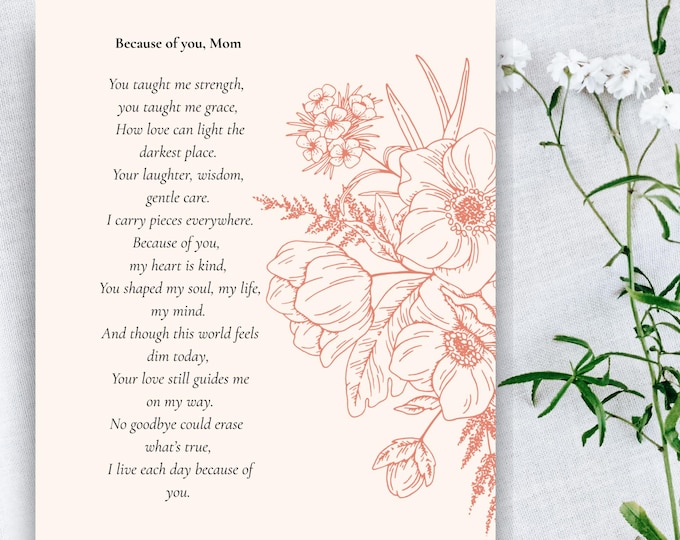 Loss of Mother Poem for Son, Mother Memorial Poem Print Digital Instant