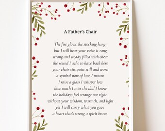 Loss of Dad Christmas Poem - Holiday Memorial Gift - Bereavement Poem Keepsake
