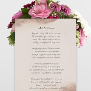 Celebration of Life Poem Print: Memorial Tribute Reading