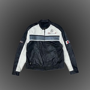 Mercedes Black Bomber Jacket | Mercedes Leather Biker Coat | Men’s Motorcycle Jacket | Gift for Him | Halloween Biker Style