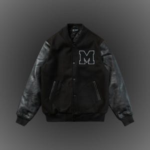 Mercedes AMG Varsity Jacket | F1 Bomber Leather Jacket for Men | Motorsport Racing Jacket | Black Wool Leather | Gift for Him