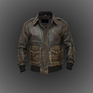 Handmade Men&#39;s A-2 Aviator Bomber Jacket | Real Leather Flight Coat | Vintage Military Style Outerwear | Gift for Him | Distressed Brown