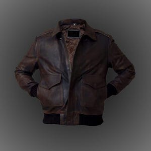 Handmade Men&#39;s A-2 Aviator Bomber Jacket | Real Leather Flight Coat | Vintage Military Style Outerwear | Gift for Him | Chocolate Brown