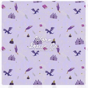 Fantasy Castle Seamless Pattern Hand Drawn PNG Download Digital Paper Sublimation Fabric Surface Design File Dragon Books Magic Aesthetic
