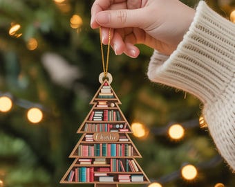 Personalized Christmas Book Name Ornament, Custom 2D Flat Acrylic Book Ornament, Book Lover Gift, Bookworm Gifts, Christmas Ornaments