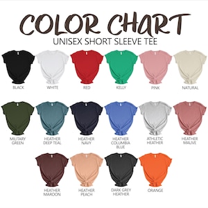 the color chart for the unisex short sleeve tee