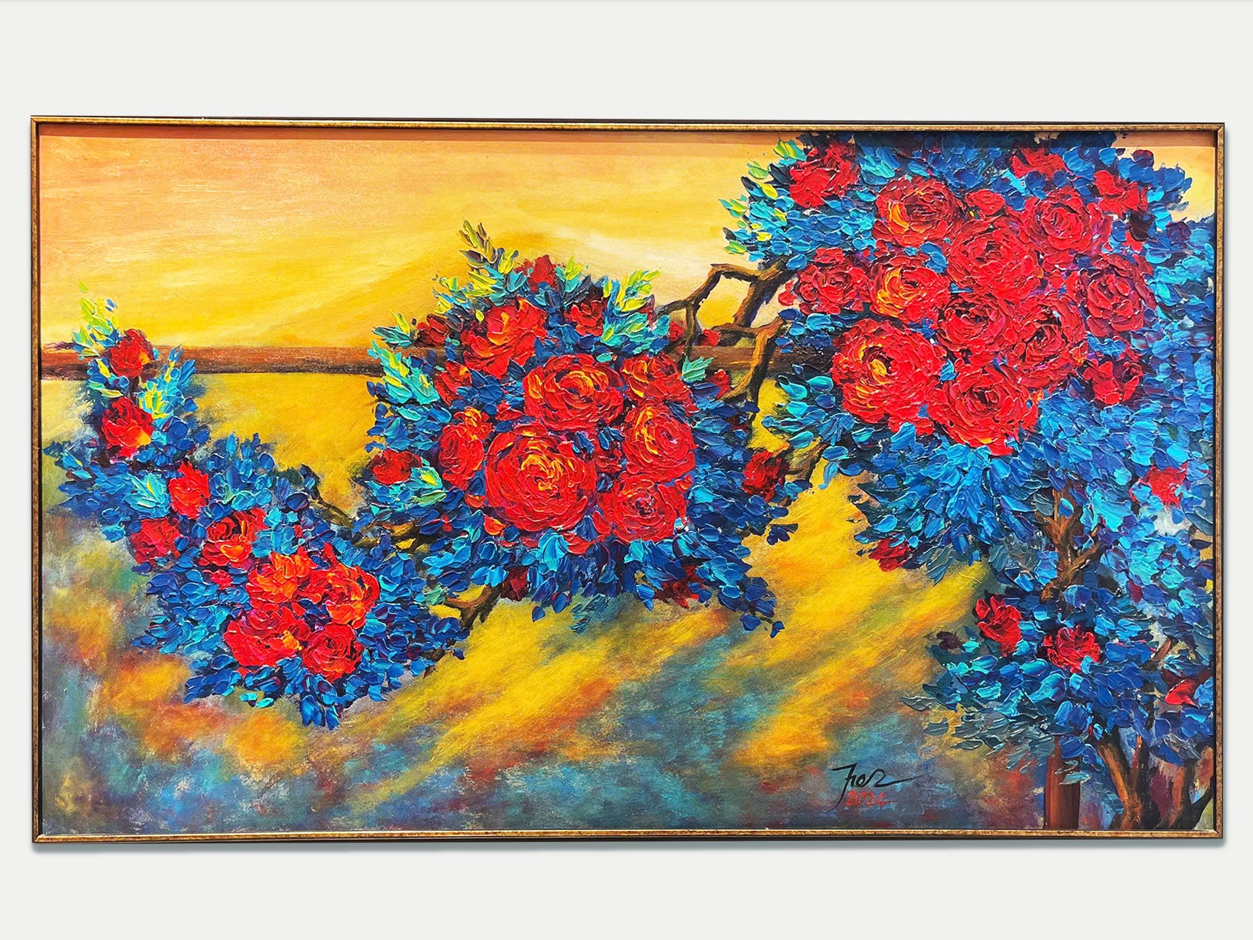 赤いバラ　アクリル画 赤いバラのアクリル絵画 - メルカリ