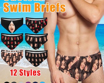 Custom Swim Trunks,Personalized Face Swim Briefs for Men,Bachelor Party Gifts for Him