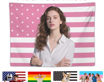 Custom Pink America Flag Personalized Dorm Decor Image Tapestry Girlfriend Flag Funny Birthday Gift