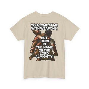 David Fighting Goliath Religious Christian Unisex Heavy Cotton Tee, Biblical Quote Graphic T-Shirt, Faith-Based Clothing, Christian Apparel,