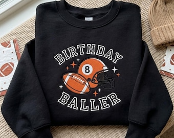 Gesticktes Geburtstags-Sport-Sweatshirt mit Namensnummer, Benutzerdefiniertes Baller-Geburtstags-T-Shirt, Kindersport-Geburtstags-T-Shirt, Kleinkind-Sport-Shirt